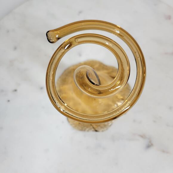 Vintage Handblown Glass Flower Vase 5" Amber Swirl Stem Murano Elegant - Picture 12 of 13